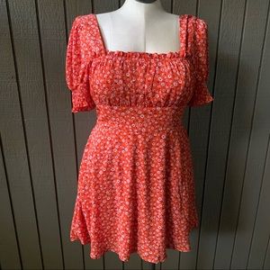 Rowa Orange Floral Short Sleeve Mini Dress Size XL